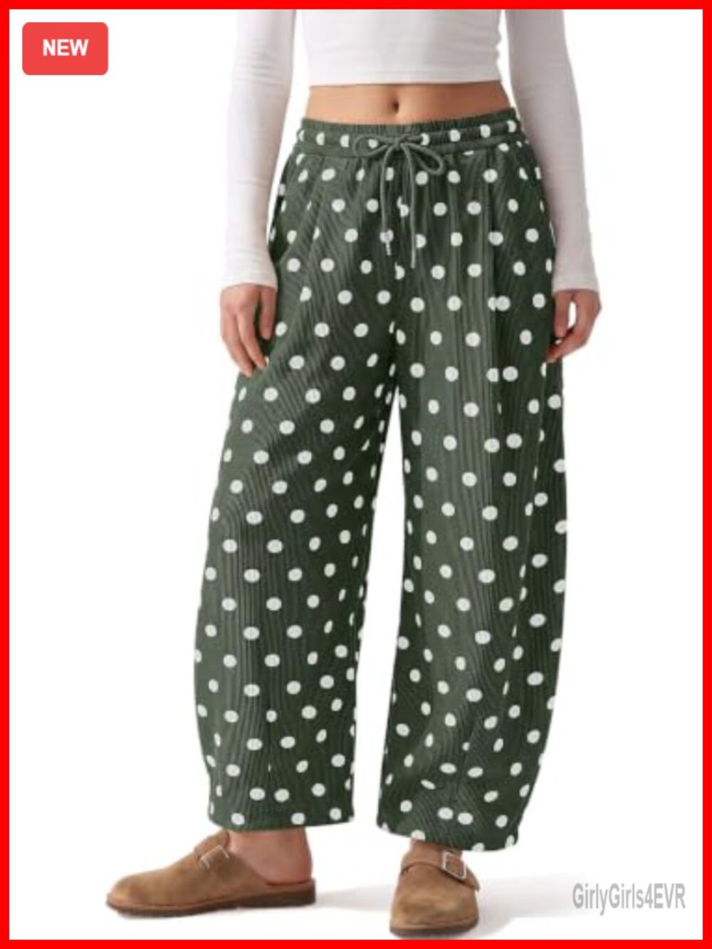 High Waisted Corduroy Barrel Pants Wide Leg Polka Dot with Pockets